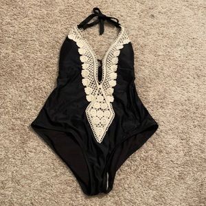 NWOT Kona Sol Lace and Plunge Neck Swim Suit